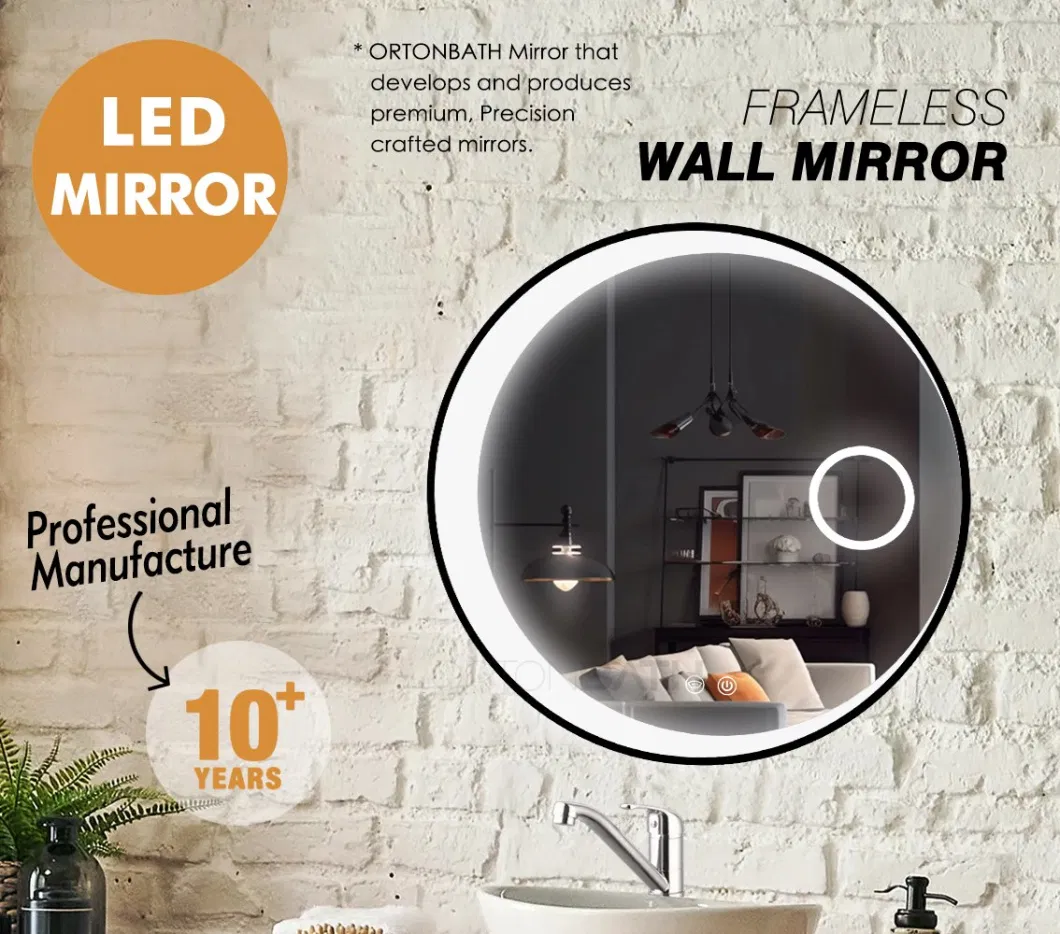 Ortonbath Black Framed Mirror for Bathroom, LED Lighted Vanity Mirrors for Bathroom Wall with Front and Backlit, Moon Sun LED Wall Mirror with Magnifier