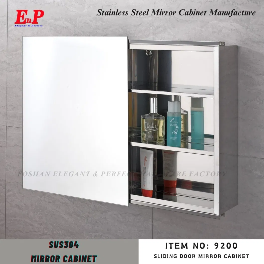 Enp Bathroom Frameless Stainless Steel Sliding Door Medicine Cabinet