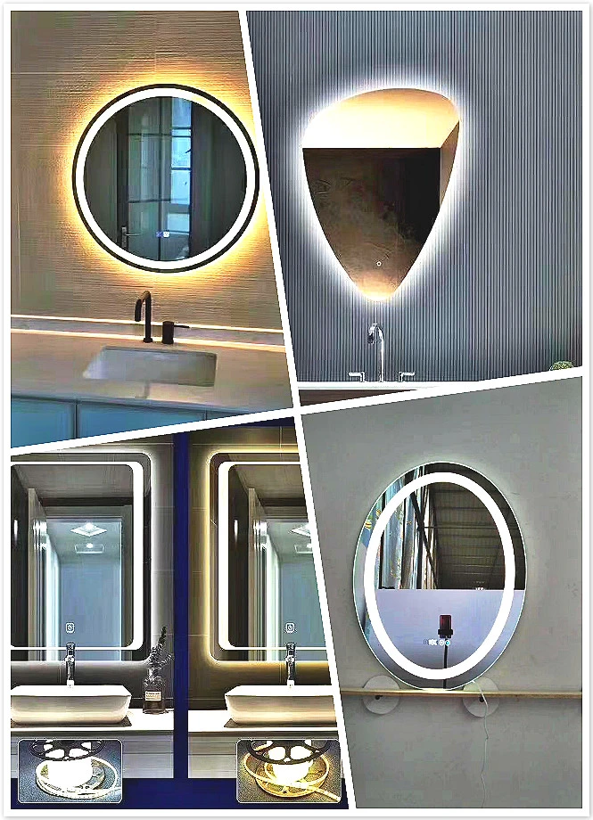 Clock Temperature Defogging Touch Sensor Switch Villa Hotel Bathroom Smart Rectangle Bathroom LED Lighted Backlit Mirror