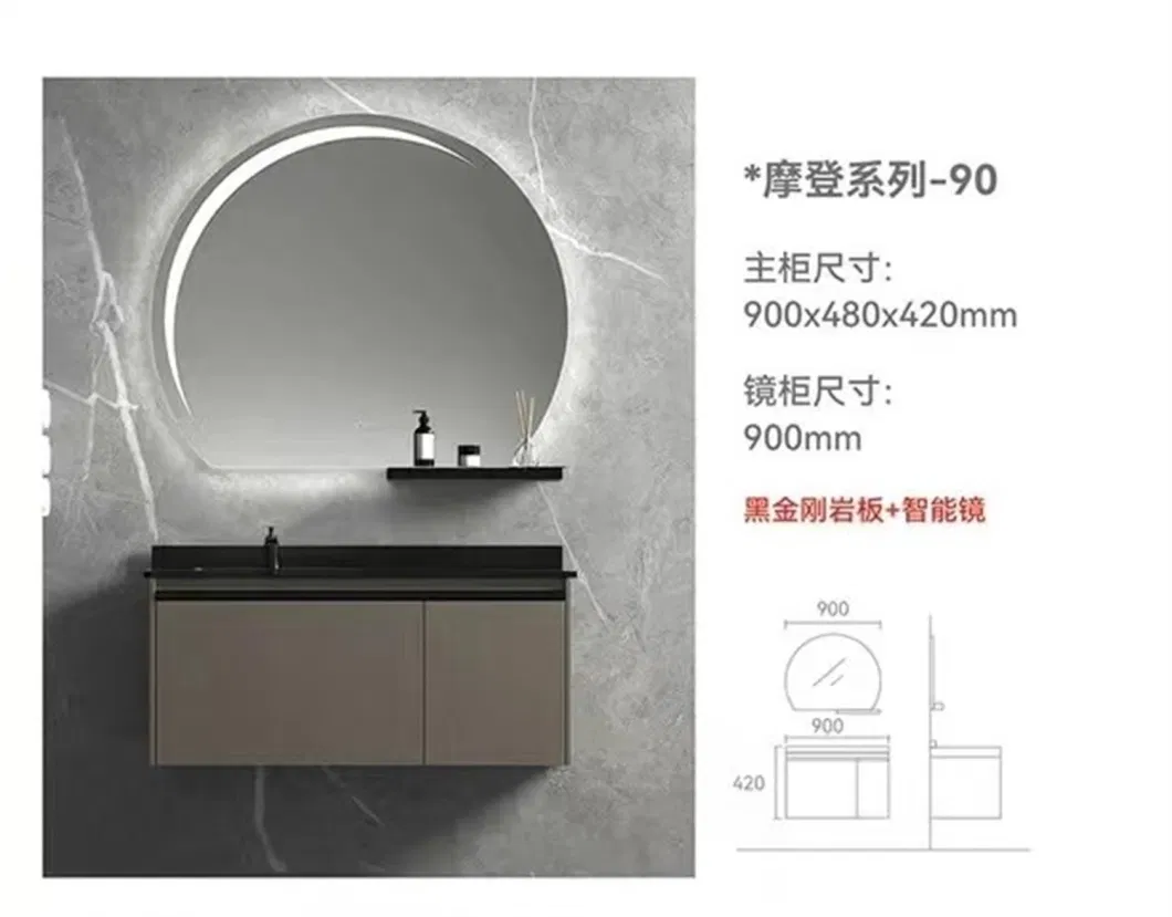 Manufacturer Luxury Custom Design Sintered Stone Cabinet Basin and LED Light Mirror