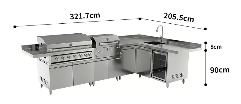 New Modern 304 Stainless Steel Built in Charcoal Oven BBQ Grill Cabinet with Sink