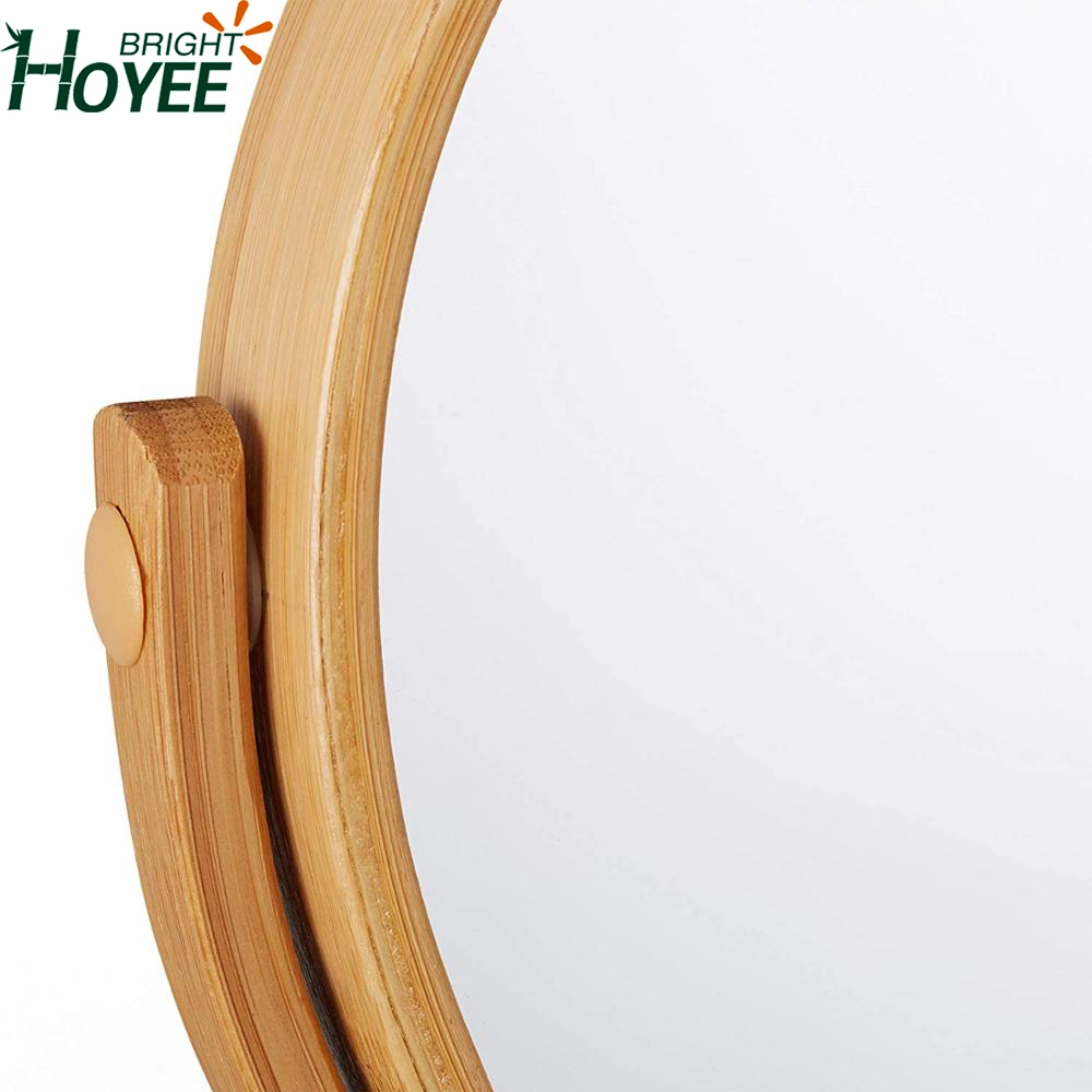 2 in 1 Bamboo Lighted Makeup Mirror with Lights and Storage Desk Mirror Touch Screen Adjustable Lighting Cosmetic Mirror