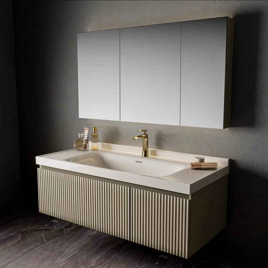 Factory Wholesale Simple Wall Hanging Solid Wood Bathroom Cabinet Wash Basin Cabinet Set Bathroom Vanity LED Bathroom Mirror Cabinets Recessed