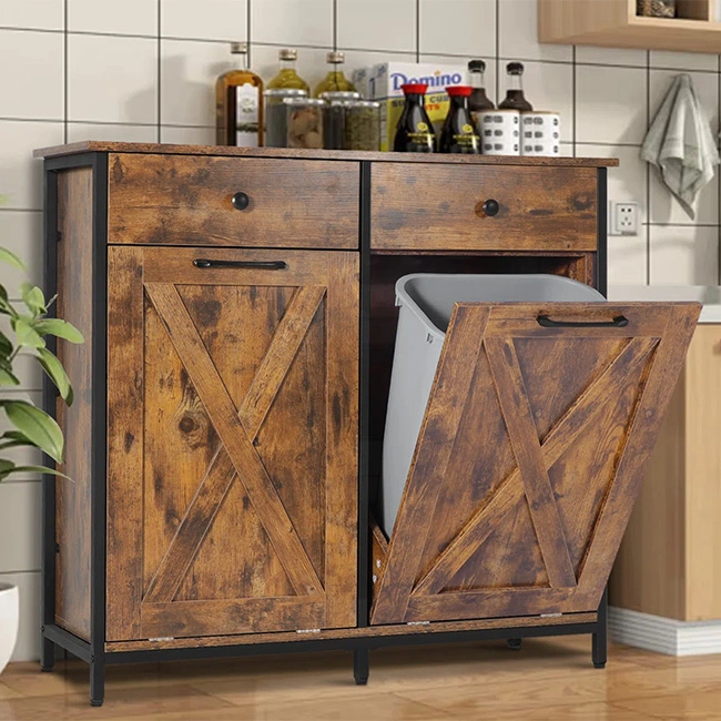 Dining Room Storage Pull out Waste Can Kitchen Built-in Trash Bin Cabinet