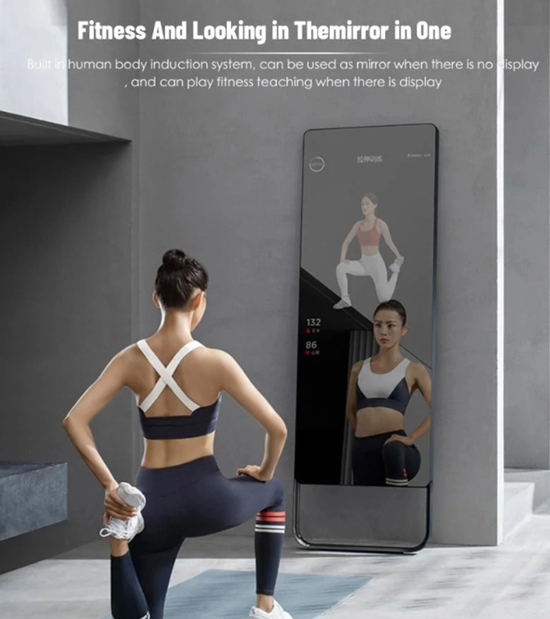Floor Standing Smart Mirror with Touch Screen, Magic Glass Mirror Wall Mounted LED LCD Light Mirror Display for Bathroom/Bath/Makeup/Fitness/Gym