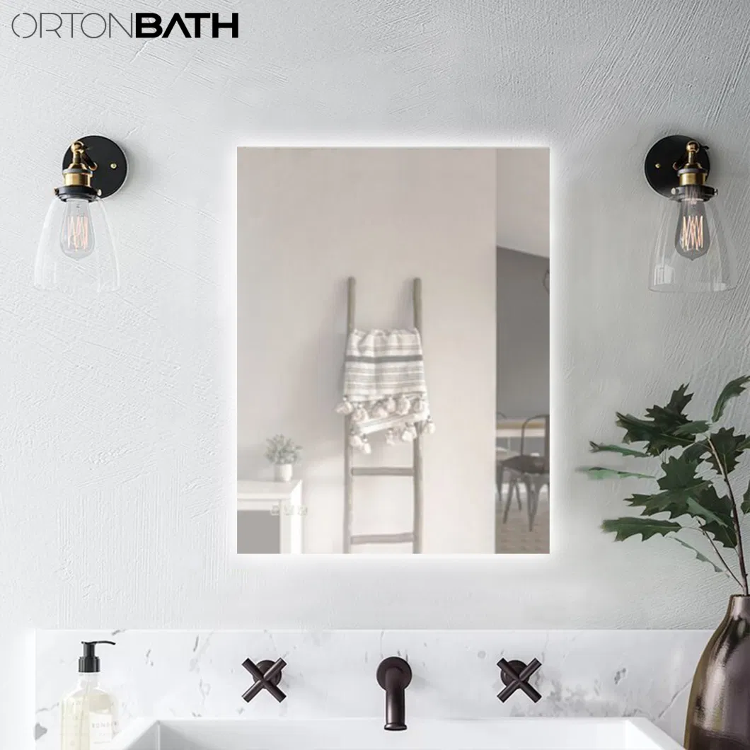 ORTONBATH Round Tornado Art Frameless Wall Hung Large Bathroom Vanity Mirrors Hollywood Gold Makeup LED Arch Long Bath Mirror