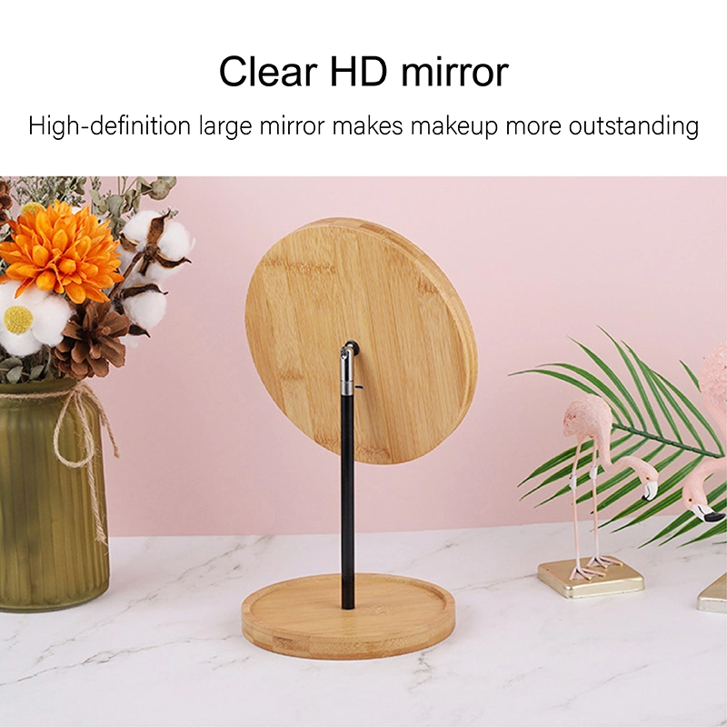 Bamboo Lighted Makeup Mirror with Lights and Storage Desk Mirror Touch Screen Adjustable Lighting Cosmetic Mirror