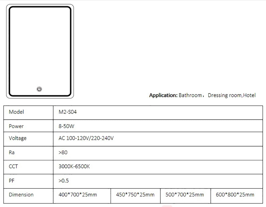 Fogless Time Temperature Display LED Touch Screen Bathroom Mirror Manufacturer