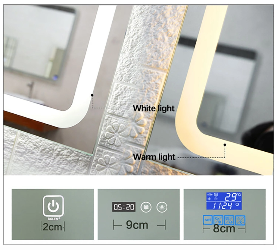 Rectangle LED Clock Smart Mirror Wall Mounted for Make up
