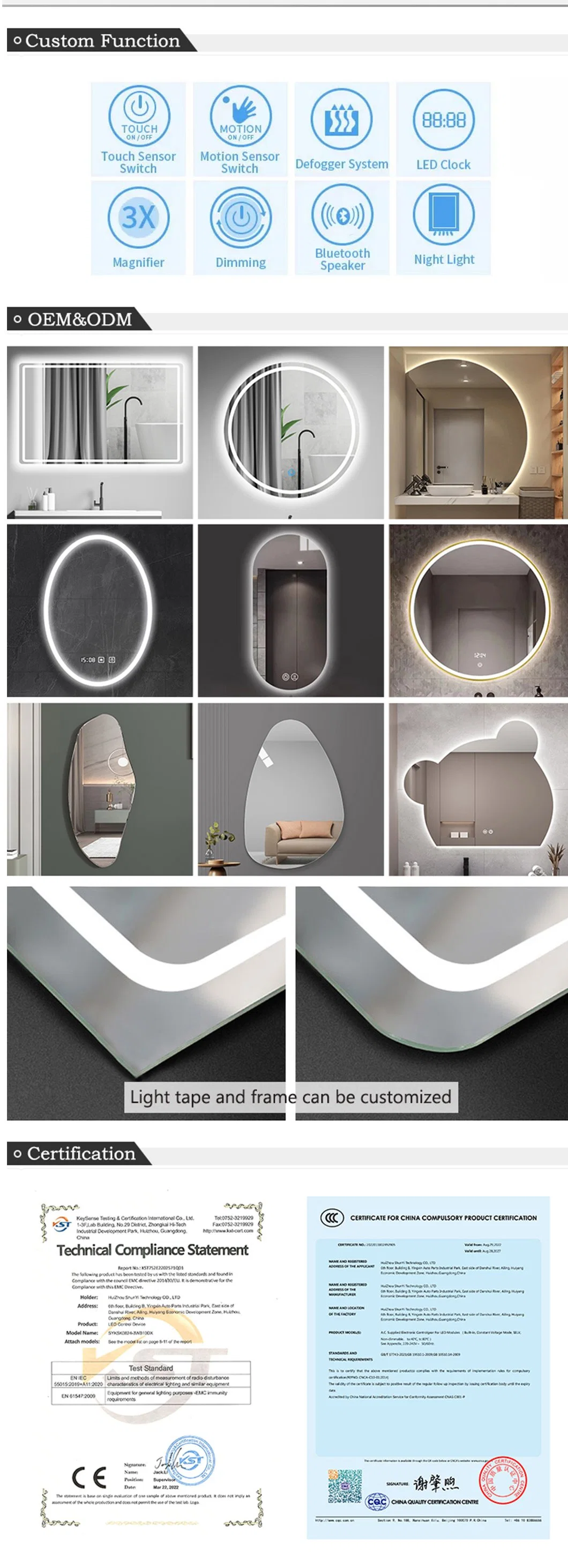 Bathroom Anti Fog Oval LED Shower Mirror Intelligent Modern Wall Sensor Touch Smart Mirror for Bedroom
