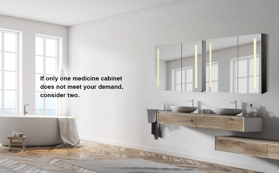 Bathroom Medicine Cabinet with Lights, LED Medicine Cabinet with Mirror, Defogger, Dimmer, Digital Clock &amp; Temp Display, Surface Mount