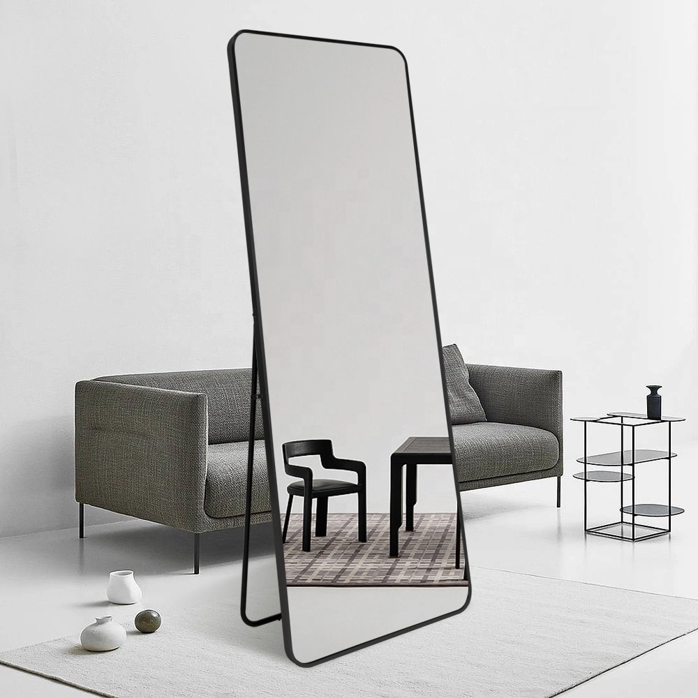 Full Length Mirror Large Mirror Black Wall-Mounted Mirror Aluminum Alloy Frame Floor Mirror with Standing Holder Hanging Mirror