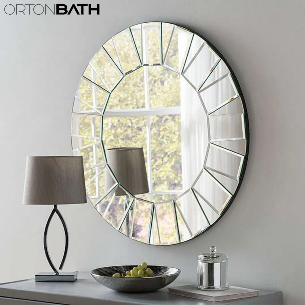 Ortonbath Framed Recessed Edge Wide Brass Framed Circle Bath Home Smart Wall Mounted Non-LED Mirror Bathroom Designer Art Mirror