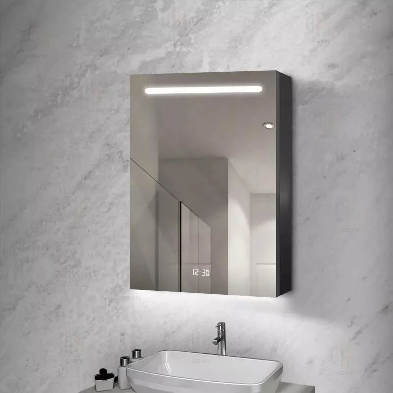 Smart Bathroom Mirror Cabinet with Digital Clock and Lighted Medicine Cabinet IP67