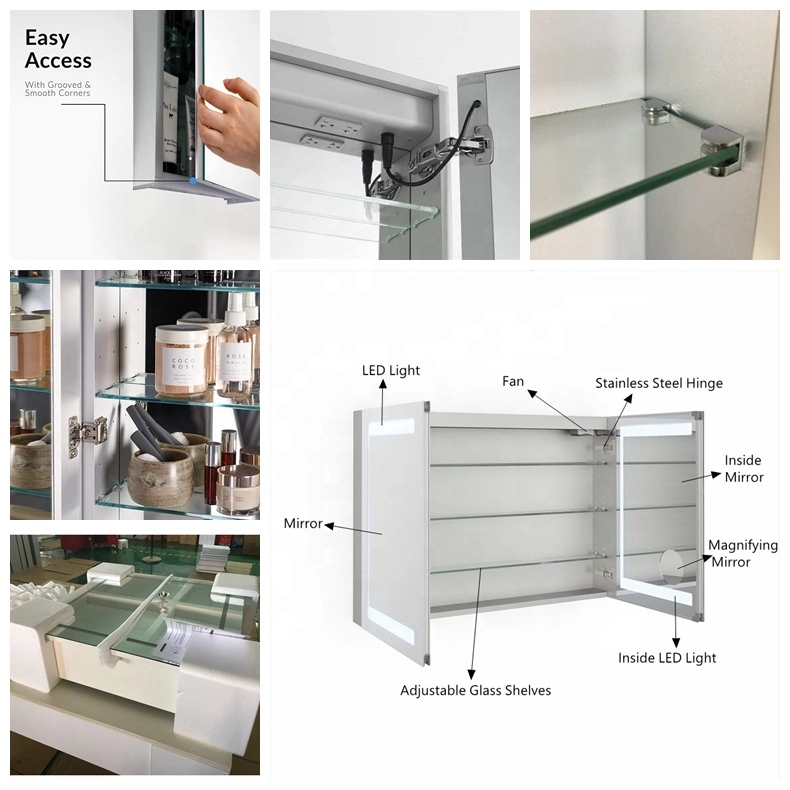 Bathroom Medicine Cabinet with Lights, LED Medicine Cabinet with Mirror, Defogger, Dimmer, Digital Clock &amp; Temp Display, Surface Mount