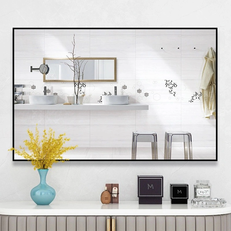 Customization Large Rectangle Black Gold Silver Metal Framed Wall Mirror with Bathroom Mirror