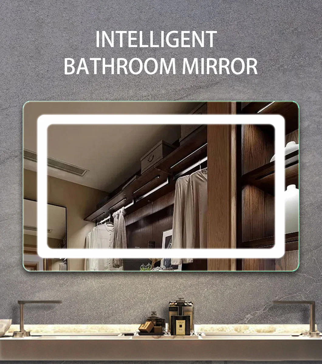 Smart Touch Home LED Mirrors Bathroom Makeup Round Wall Mirror with Aluminum Frame