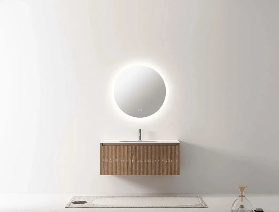 Vama Wall-Mounted Oak Wood Washroom Cabinet Unit Vanity with Clean White Porcelain Sink