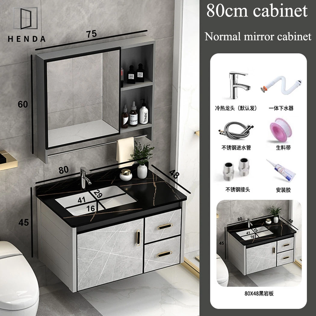 80cm Aluminum Tempered Glass Waterproof Vanity Bathroom Mirror Cabinet