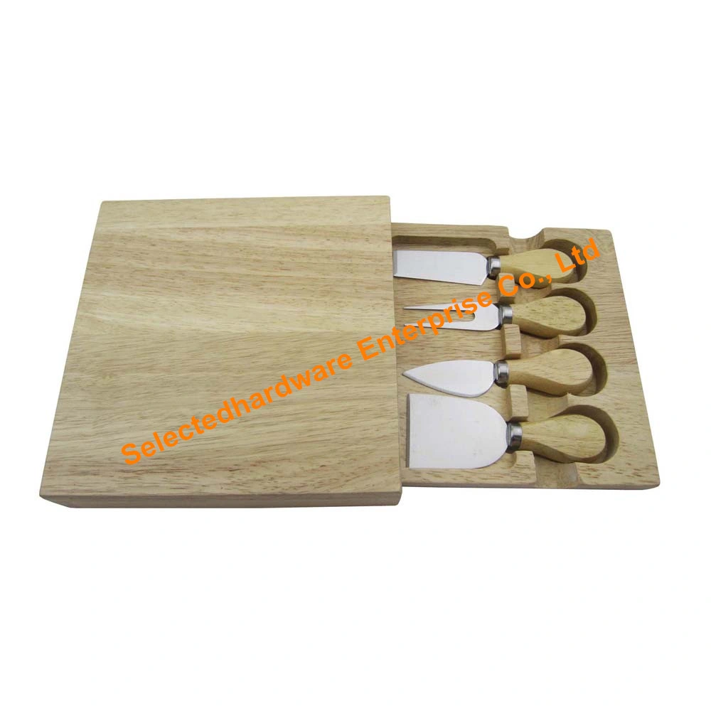 5PCS Wooden Cheese Box Cheese Slicer Knife Set