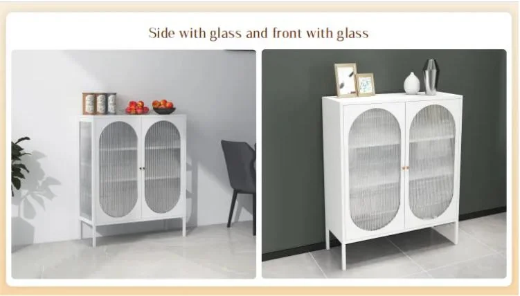 Modern White Metal Sideboard with Mirrored Back