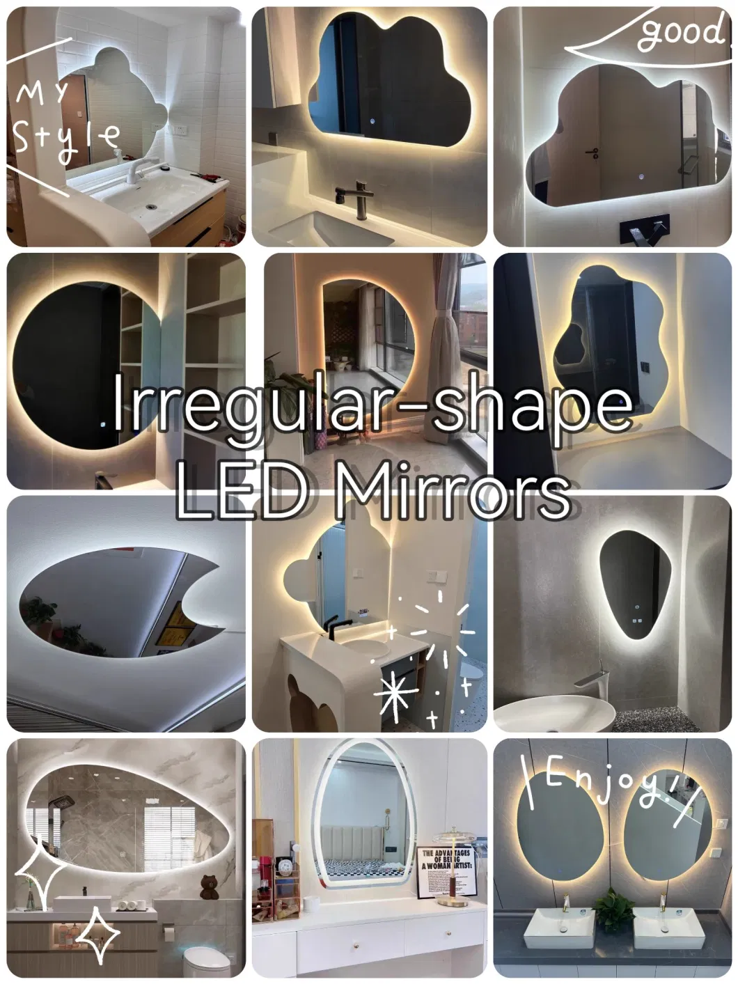 Shape Irregular Special Designer Luxury Beauty Salon Furniture Cheap Frameless Wholesale Backlit Bathroom Mirror