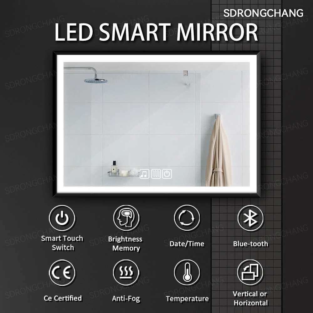Touch Sensor Defogging Smart LED Bathroom Mirror with Time/Temperature Display Mirror