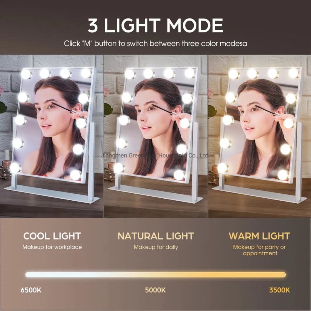 3 Color Lighting Modes Detachable 10X Magnification Vanity Light-up Professional Hollywood Makeup Mirror with Lights Cosmetic Mirror