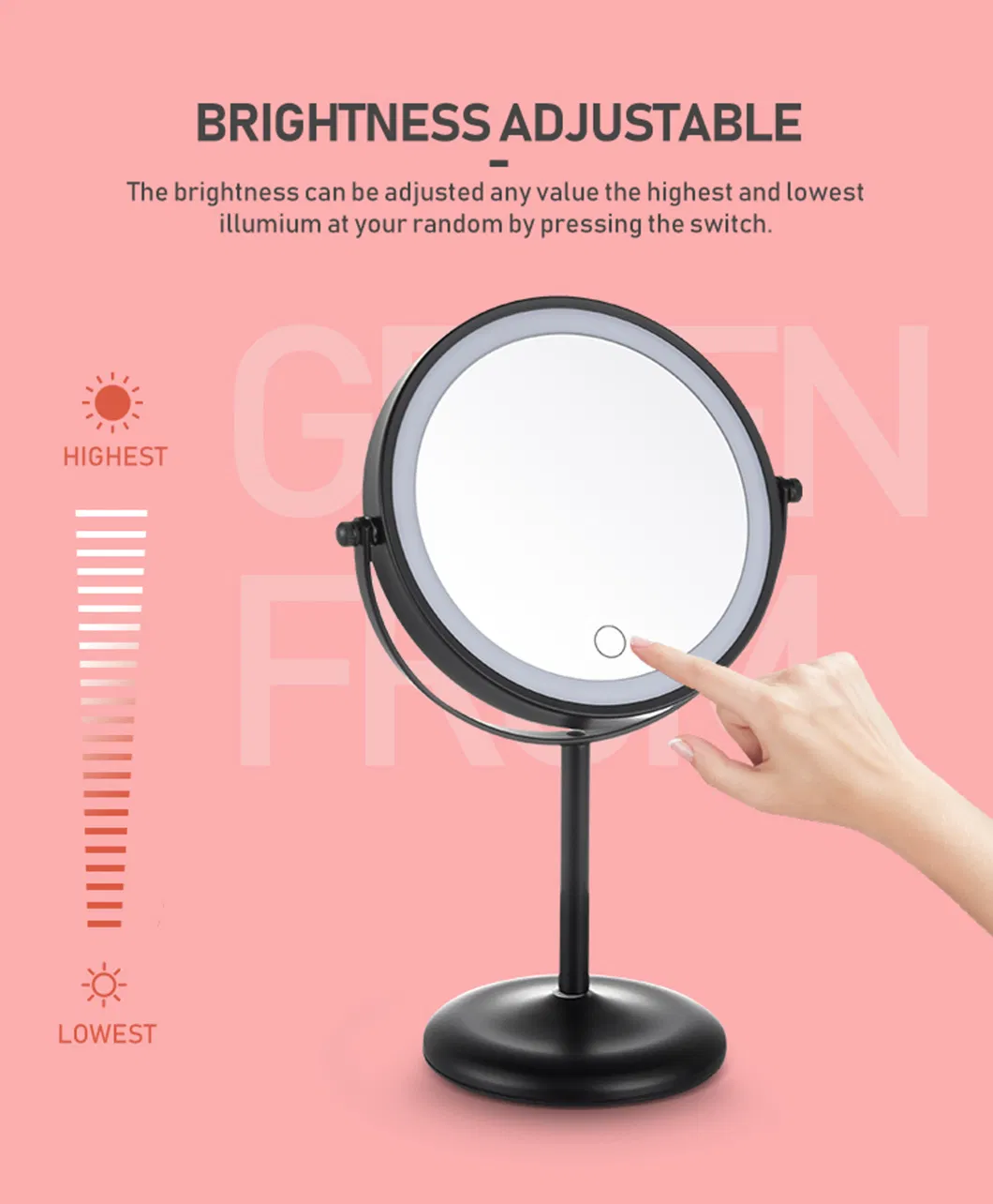 Espelho 1X/5X LED Mirror Free Angle Adjustment Round Desk Standing Makeup Mirror