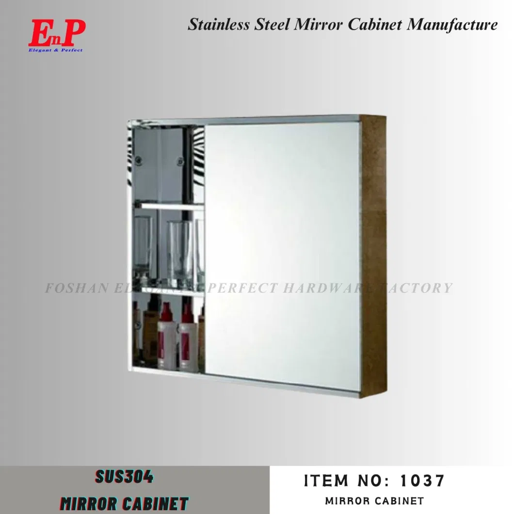 Enp Stainless Steel Bathroom Vanity Half Mirror Door Storage Cabinet Without LED Light 24&quot; X 24&quot; Mirror Cabinet