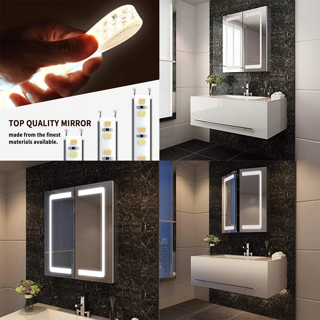 Mirror Square Vanity Bathroom Medicine Cabinet LED Light Storage Wall Mount Mirror