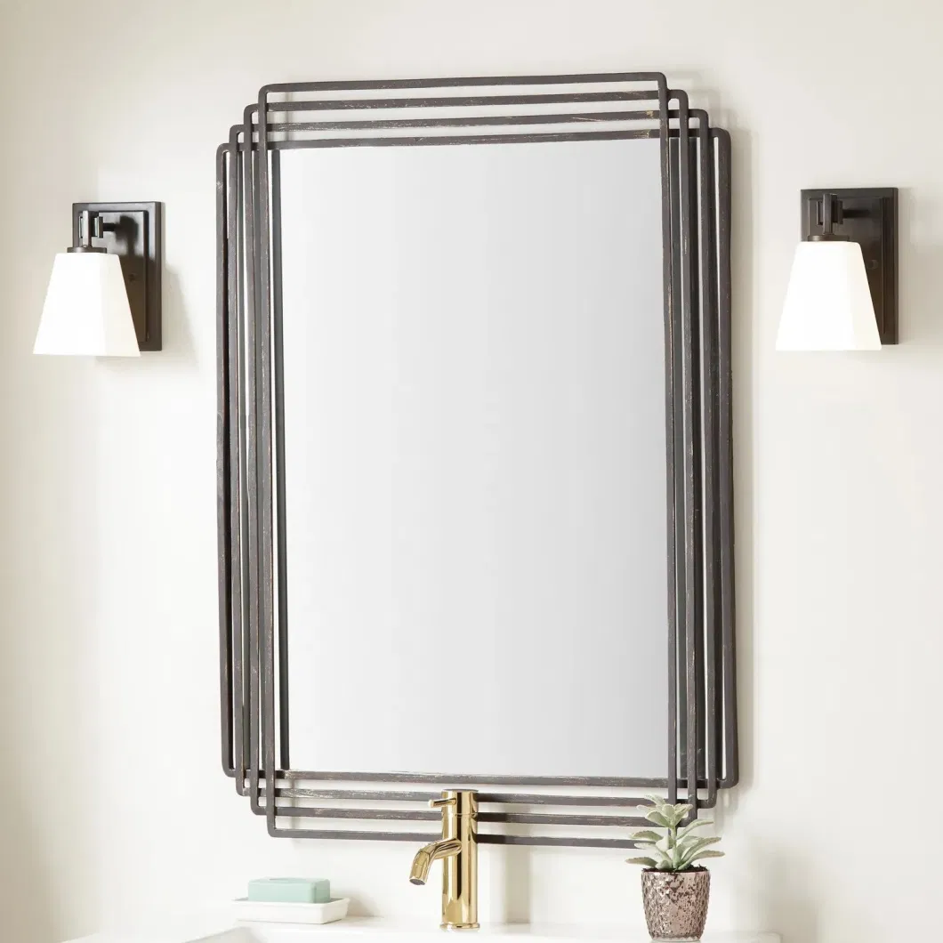 ORTONBATH New Design Matt Black Home Smart Wall Mounted Nonled Mirror Bathroom Designer Art Mirror with Steel Frame