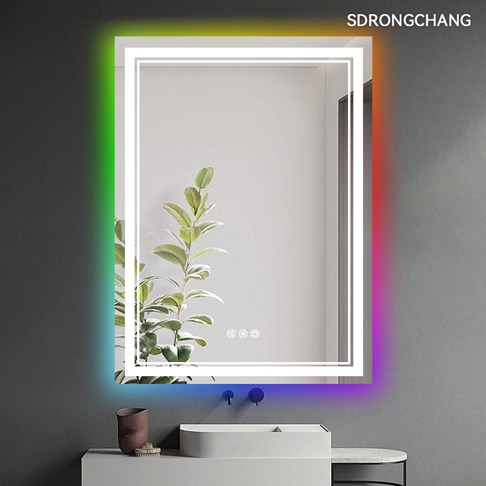 Round Mirror Colorful Backlight Intelligent Bathroom Mirror RGB Color Light Mirror Anti Fog