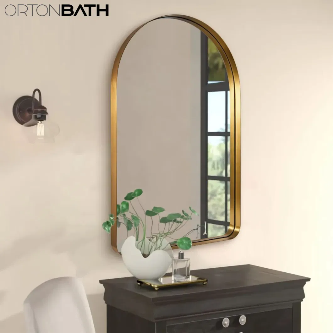 Ortonbath Round Wide Gold Metal Framed Circle Bath Home Smart Wall Mounted Non-LED Mirror Bathroom Designer Art Mirror