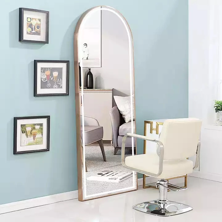 China Floor Metal Salon Mirror Arched LED Light Mirror Smart Mirrors