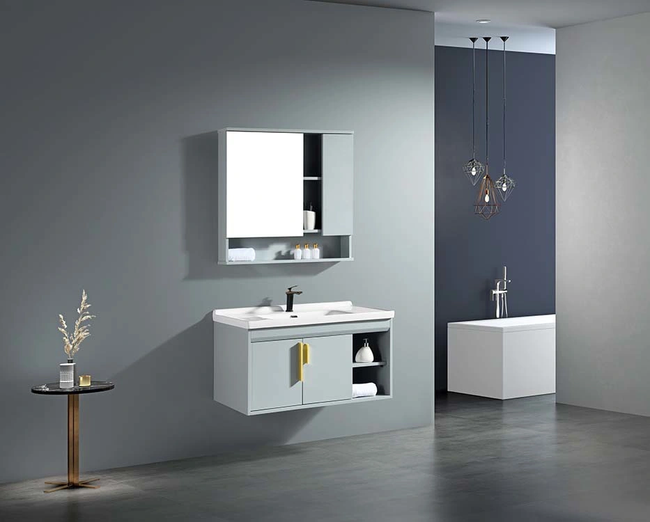 New Design Nordic Bathroom Cabinet Set Aluminum Bathroom Vanity Cabinet with Wash Basin Combo &amp; Mirror