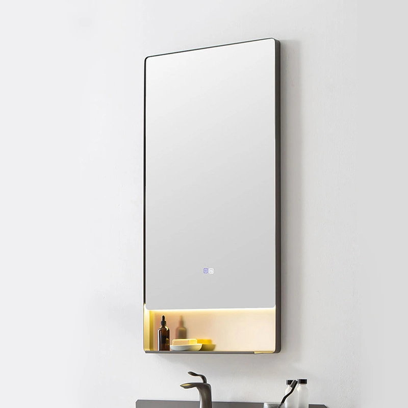 Simple Storage Bathroom Mirror Touch Screen with Light Wall Hanging Vertical Stainless Steel Frame Anti-Fog LED Mirror