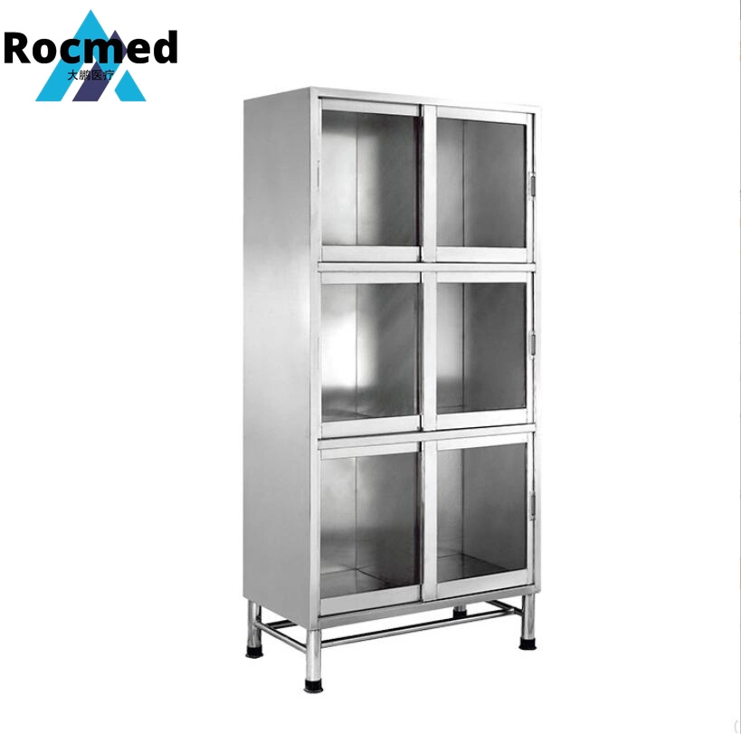 Double Two Side Stainless Steel Hospital Furniture Medical Cabinet, Hospital Instrument Cabinet Glasse Metal Western Medicine Cupboard Medical Cabinet