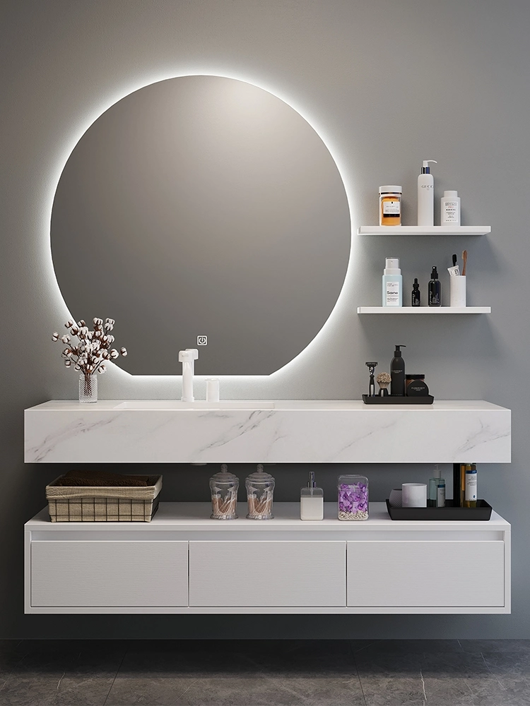 Factory Wholesale Simple Wall Hanging Solid Wood Bathroom Cabinet Wash Basin Cabinet Set Bathroom Vanity LED Bathroom Mirror Cabinets Recessed