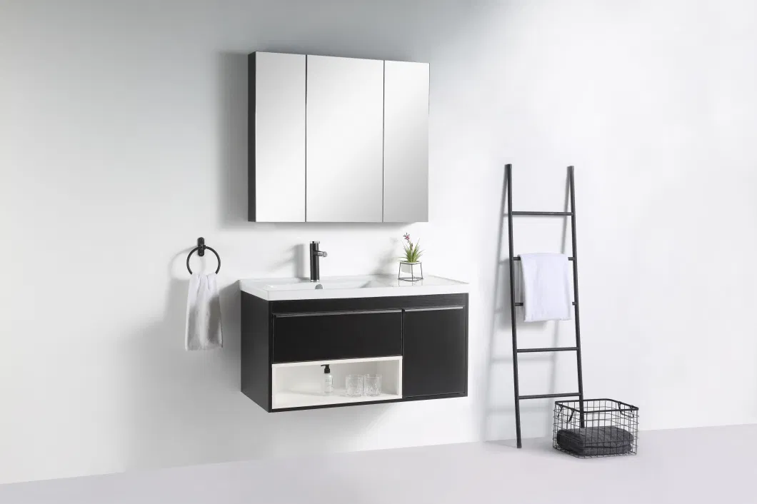 Sanitary Ware Black Color Light Luxury Bathroom Cabinet Ceramic Basin Sink Cabinets Mirrored Cabinet Vanity