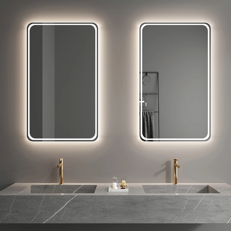Customization Brass Gold Framed Decorative Large Metal Floor Standing LED Mirror for Living Room Bathroom