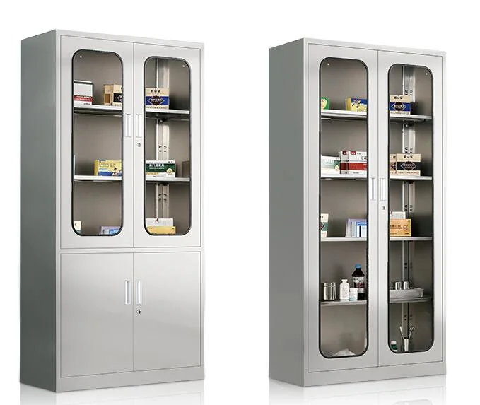 Double Two Side Stainless Steel Hospital Furniture Medical Cabinet, Hospital Instrument Cabinet Glasse Metal Western Medicine Cupboard Medical Cabinet