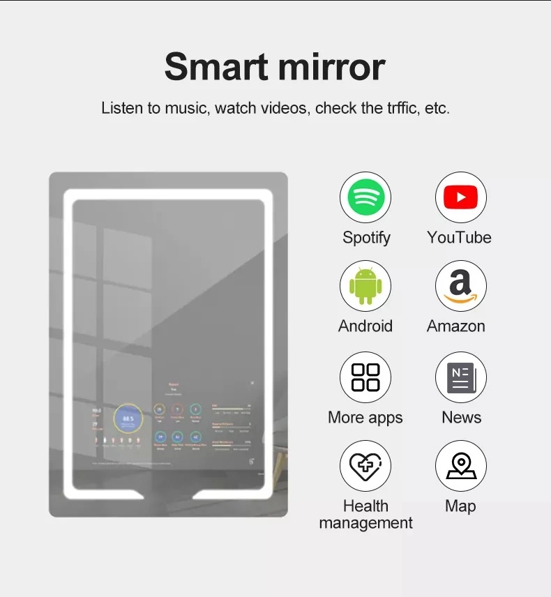 55&quot; Smart Mirror Interactive Bathroom TV Mirror Intelligent Magic Mirror Glass Touch Screen Mirror for Hotel Smart Home with Android OS