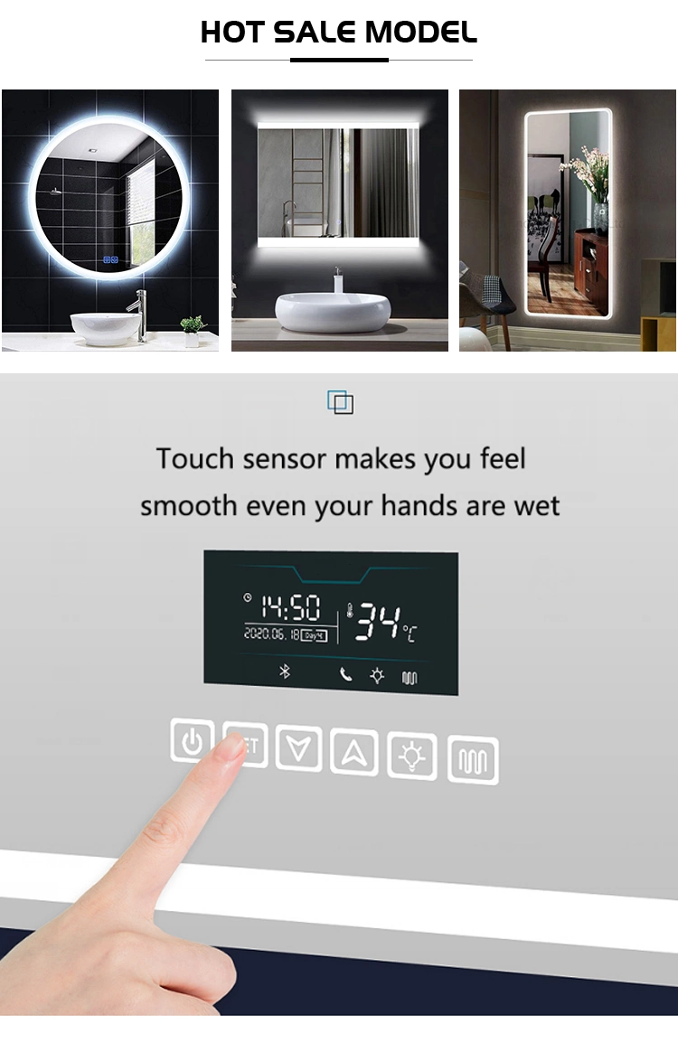 Bathroom LED Mirror for Shower Room Defogger Wall Mounted Mirror with Touch Switch Bluetooth Speaker Defog Digital Clock