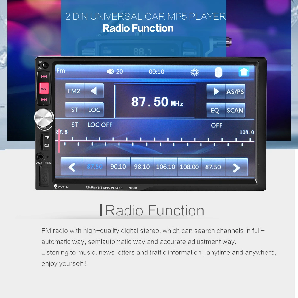 2 DIN 7 Inch HD Capacitive Touch Screen Bluetooth Car Stereo FM Radio MP5 Audio Player Support Mirror Link