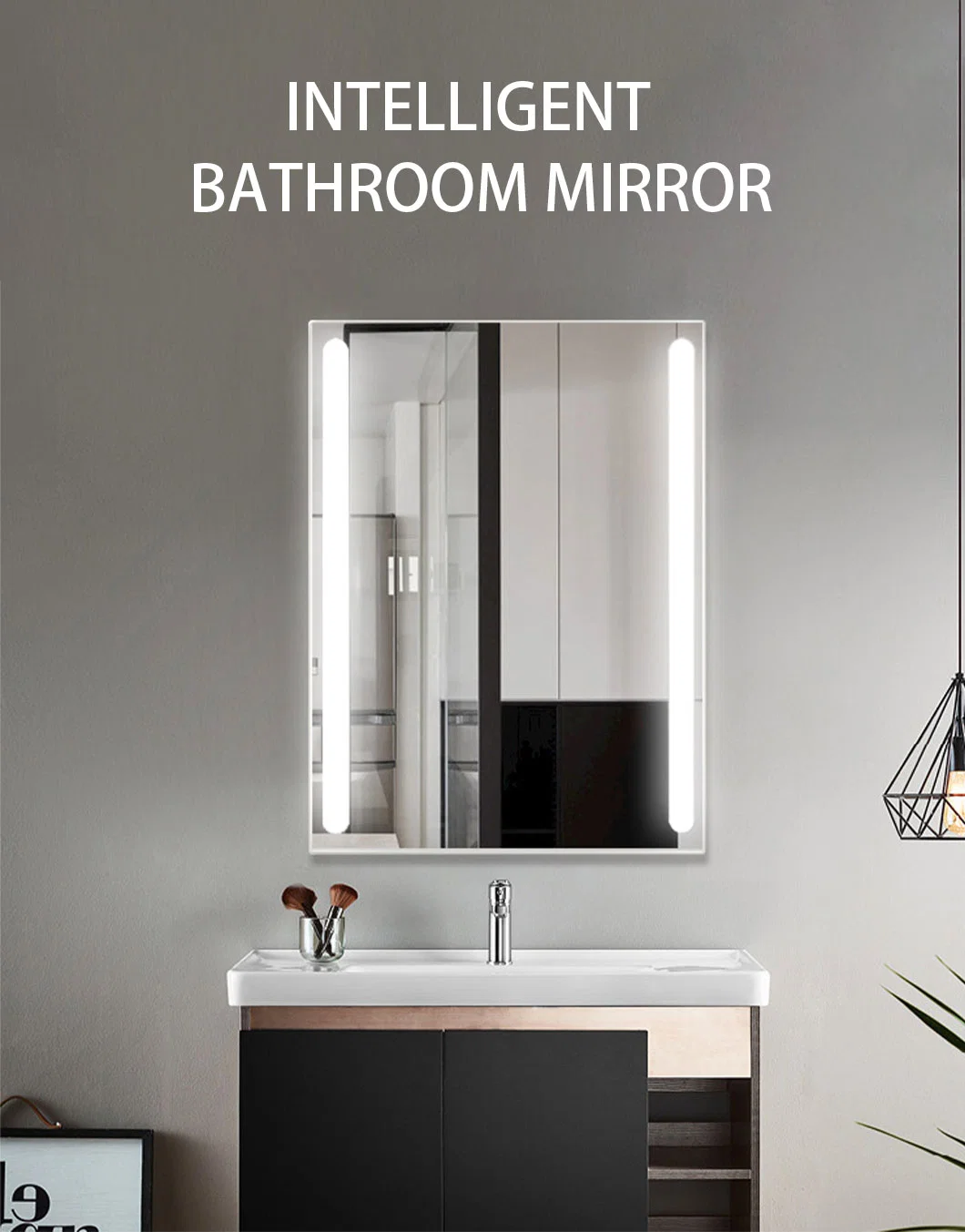 2022 Modern Bathroom Vanities Home Furniture Large Wall Mounted Bedroom Sets Back Light Smart Defog Makeup Half Moon LED Mirror