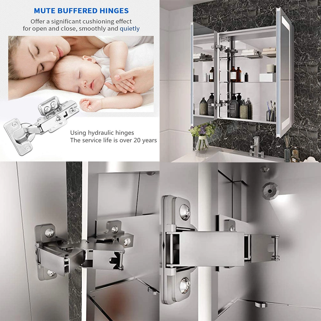 Mirror Square Vanity Bathroom Medicine Cabinet LED Light Storage Wall Mount Mirror