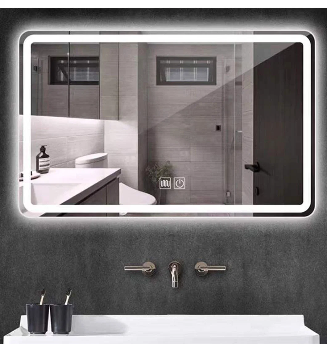 Square Rectangle Wall-Mounted LED Lighted Bathroom Vanity Mirror with Anti-Fog Function Glass Dressing Mirror