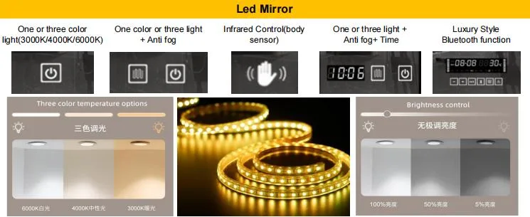 Smart Glass LED Mirror Bathroom LED Light up Mirror with Frameless Intelligent Mirror Factory Price