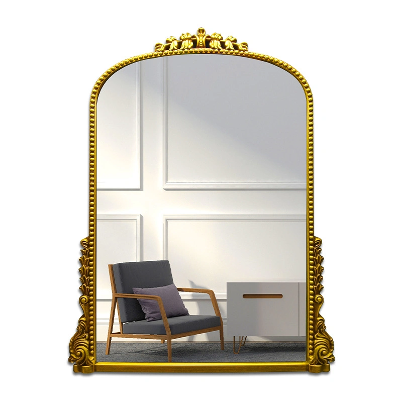 Arched Washstand Mirror Bathroom Porch Light Luxury Fireplace Hanging Mirror Golden European Retro Bathroom Mirror